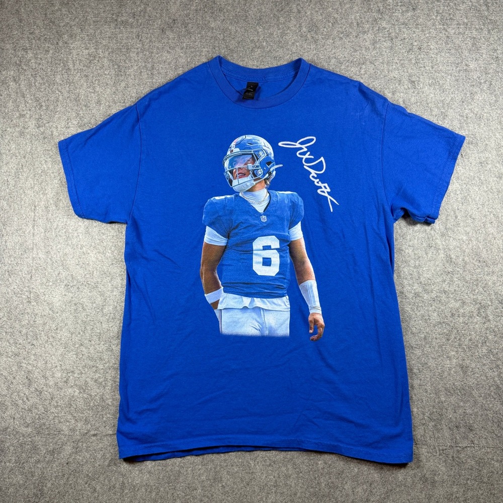 Gildan Mens Daniel Jones New York Giants Graphic T Shirt Medium Blue Cotton